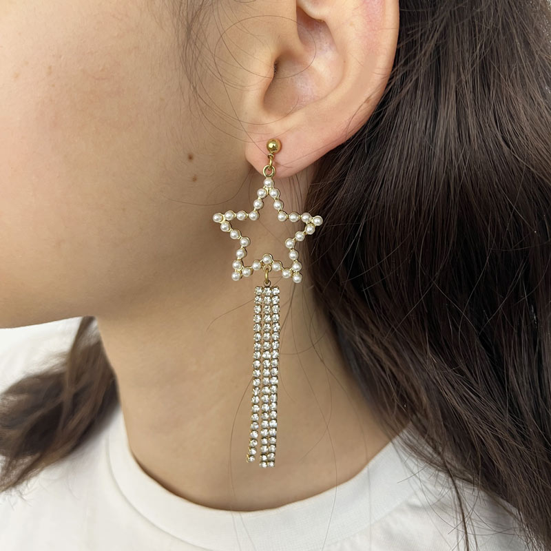 Pearly Star Trail Stainless Steel Earrings