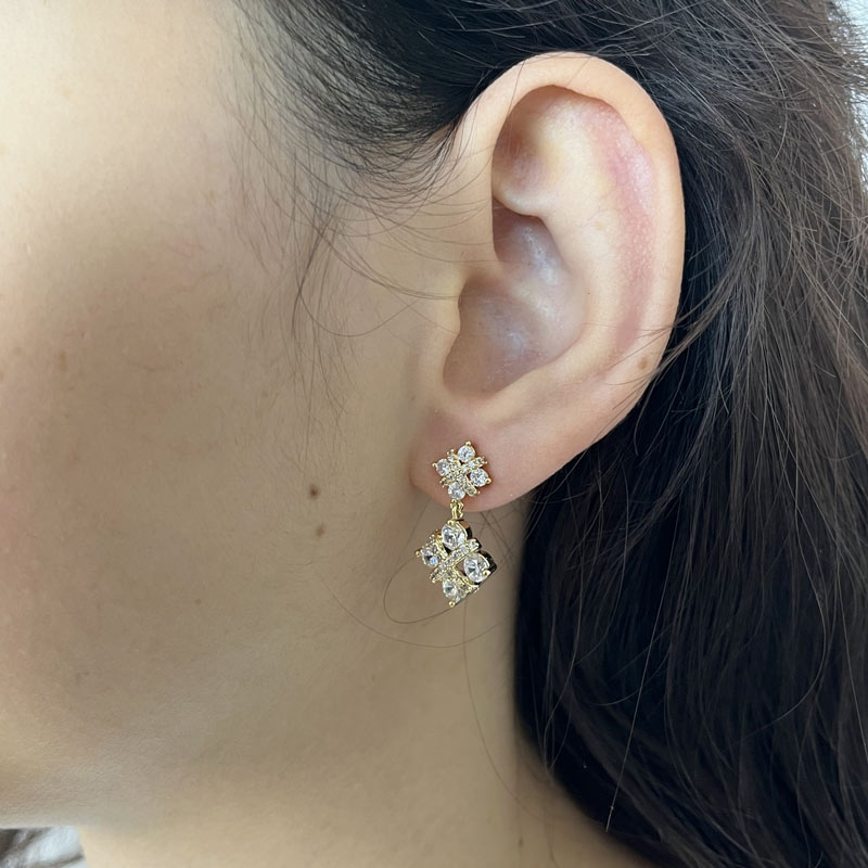 Constricted Diamond Stars Gold-plated Earrings