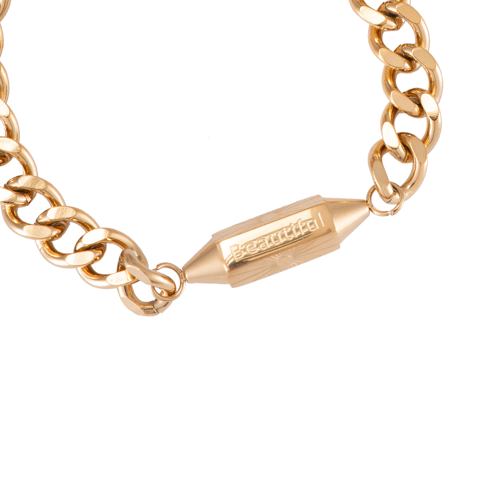 'Beautiful, Independent, Strong' Hexagon Chain Stainless Steel Bracelet