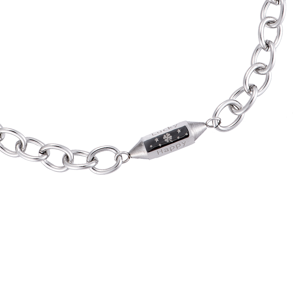 'Happy Smile Lucky' Hexagon Chain Stainless Steel Necklace