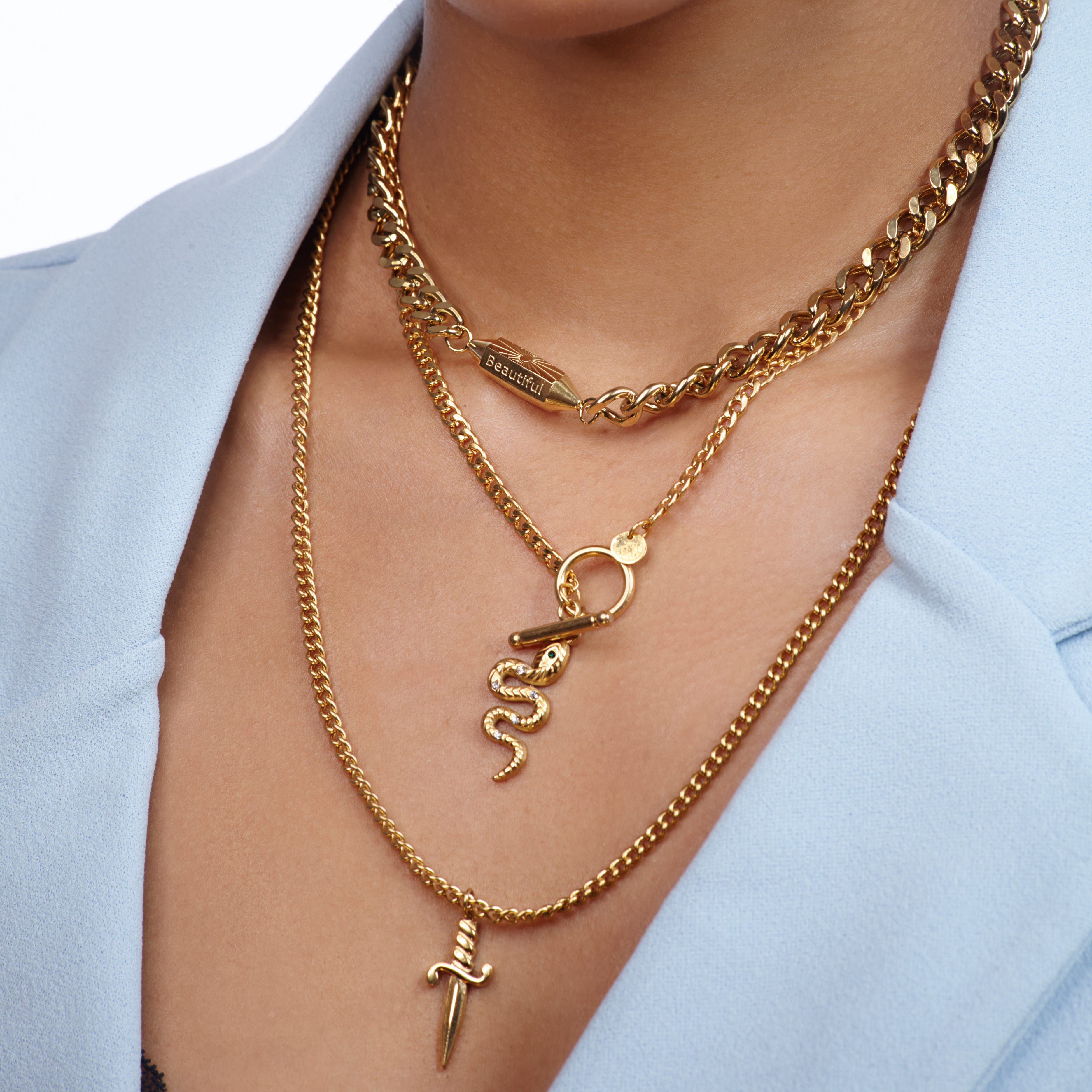 'Beautiful, Independent, Strong' Hexagon Chain Edelstahl Kette