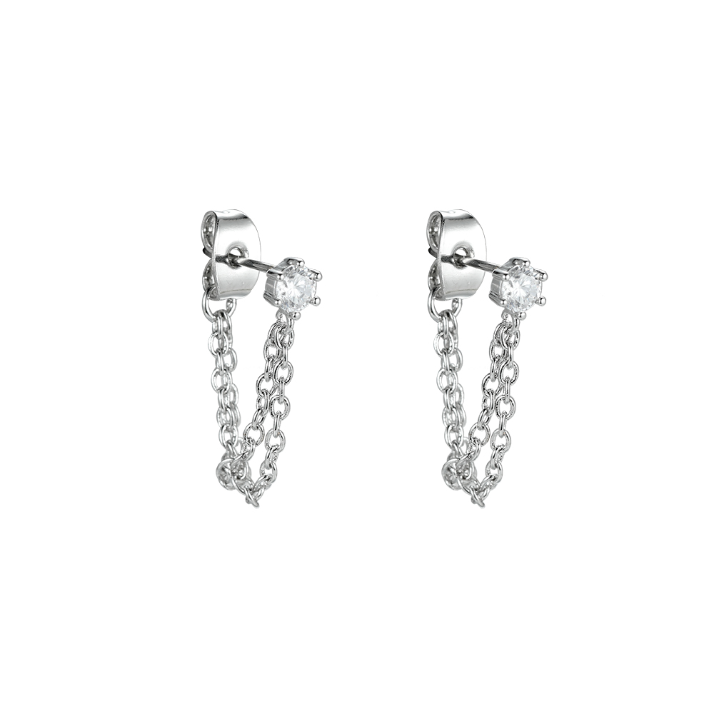 Singel Diamond with Chain Plated Earrings