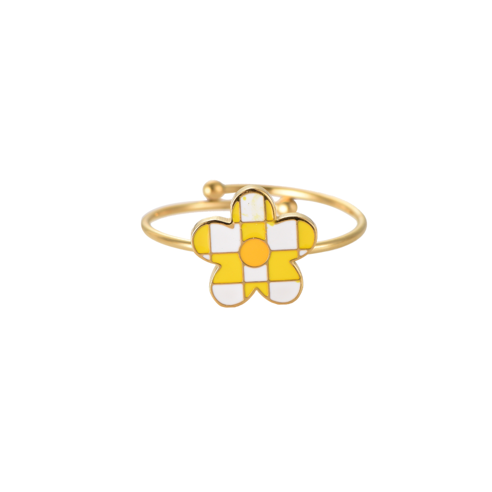 Yellow White Flower Stainless Steel Ring