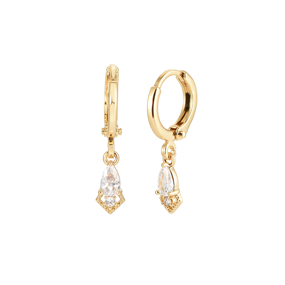 Ornamental Spearhead Diamond Gold-plated Earrings