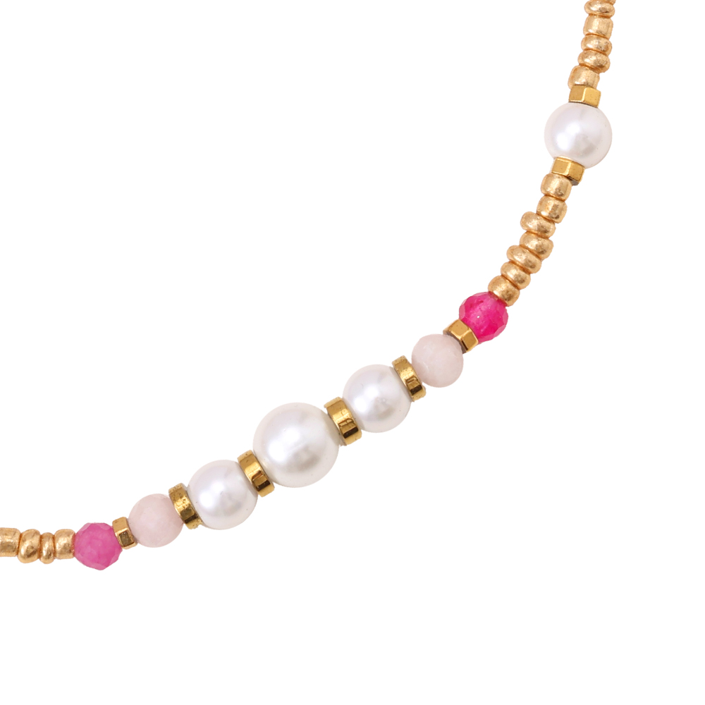 17cm Golden Beads Chain with Pearl and Stone Summer Edelstahl Armkette     