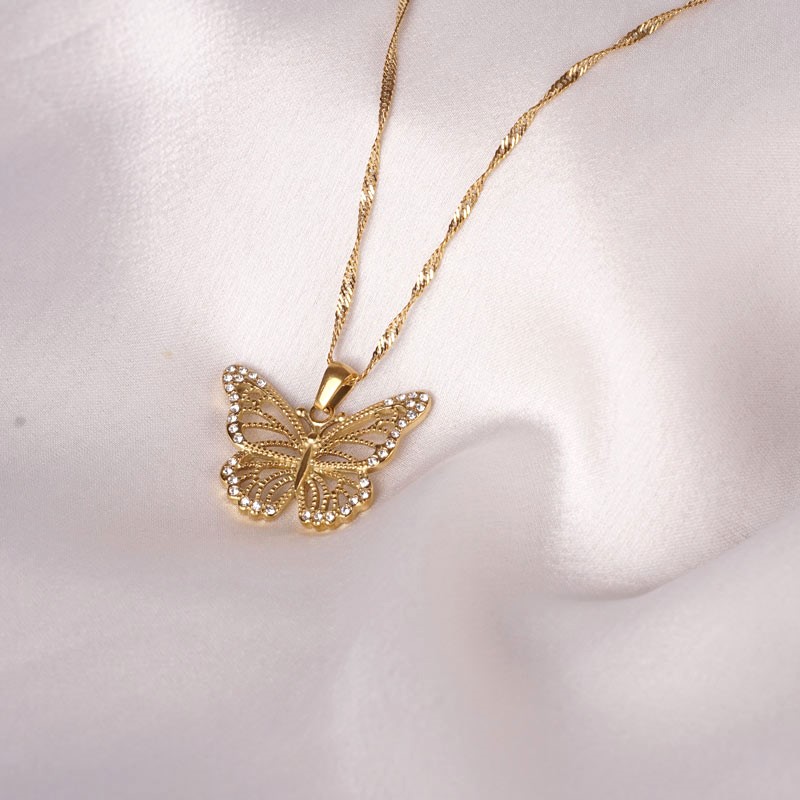 Big Butterfly Glitter Stainless Steel Necklace