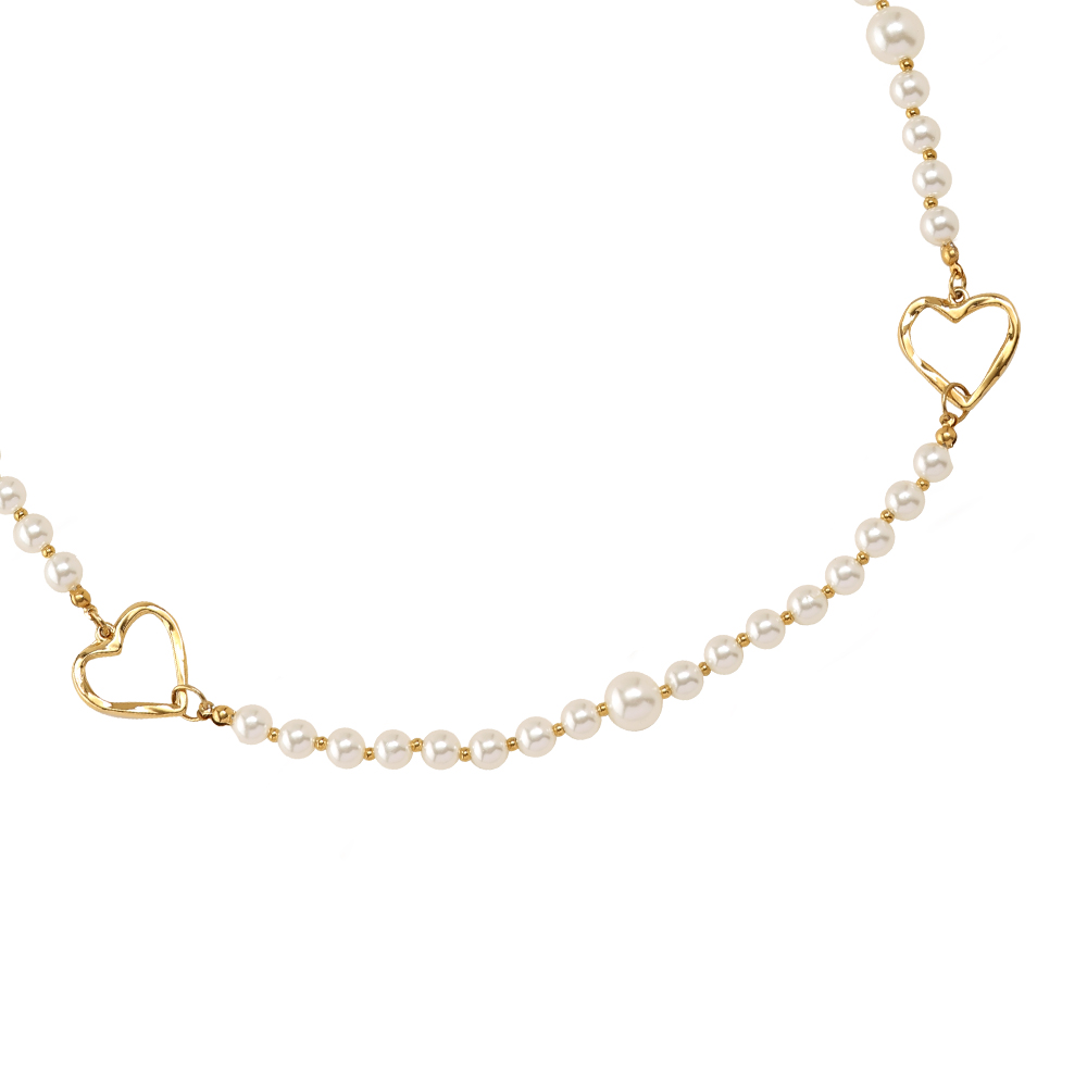 90cm Pearly Heart Chain Edelstahl Halskette  