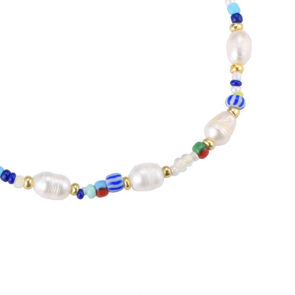Blue Beads with Pearls Anklet