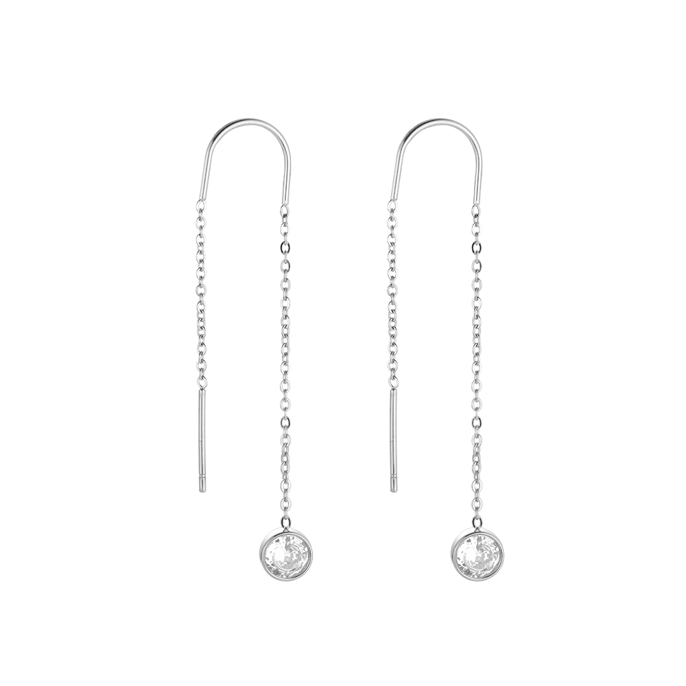 Flat Round Tennis Stainless Steel Earchain 