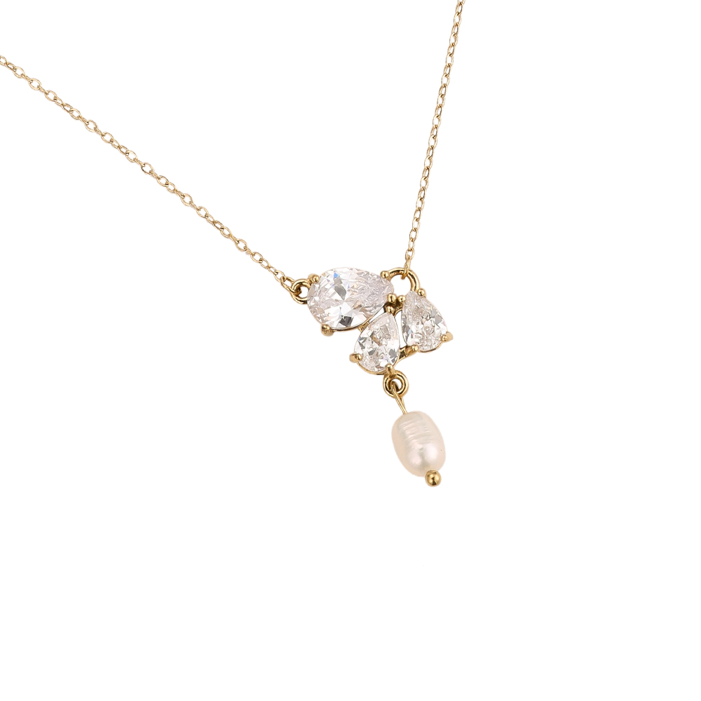 Diamond Drops & Pearl Edelstahl Halskette