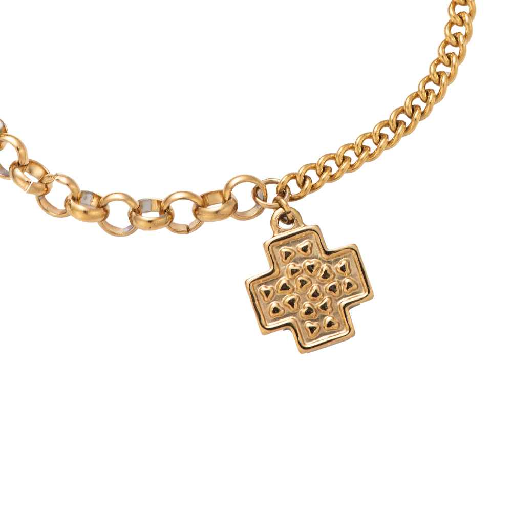 Cross with Heart Print Stainless Steel Bracelet