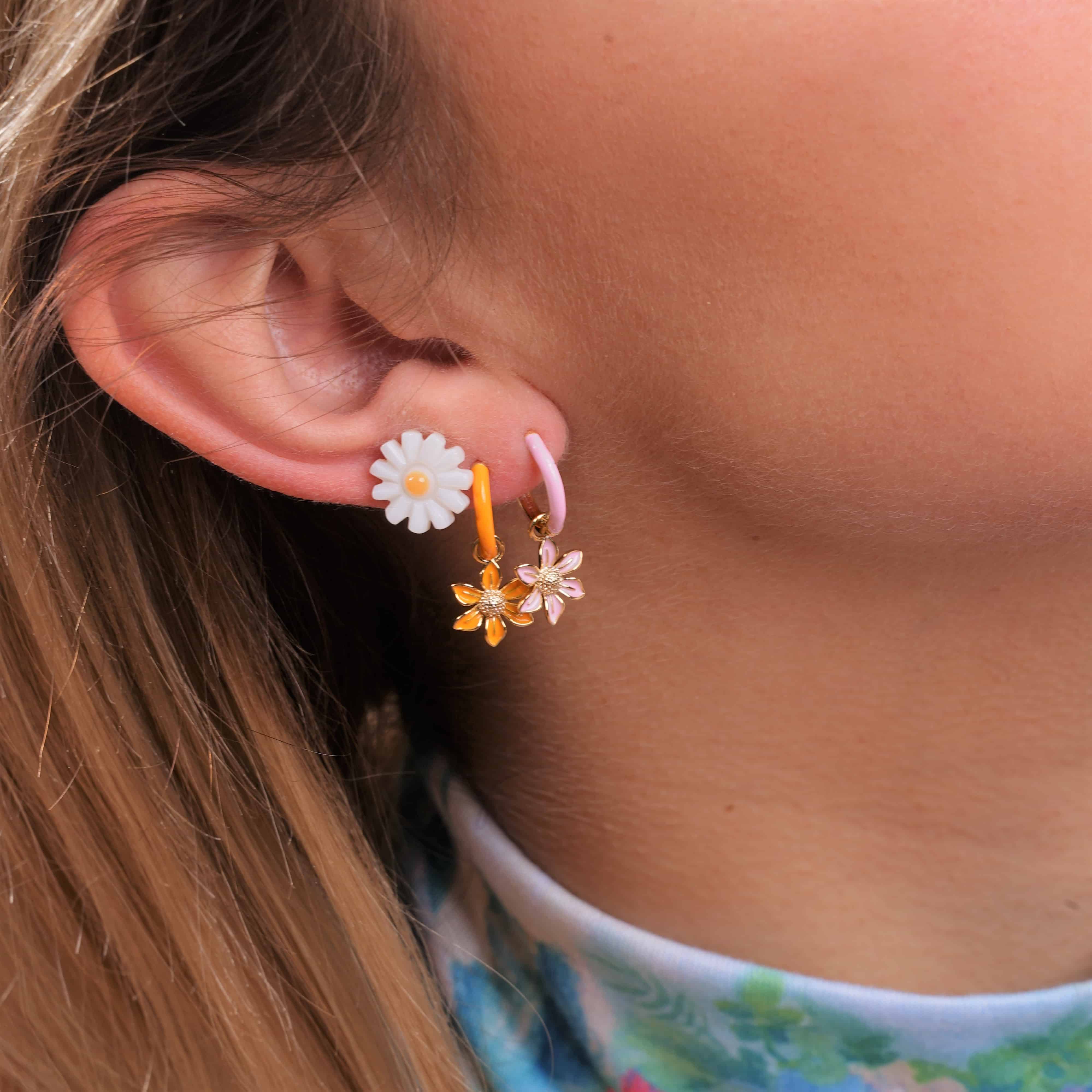 Enamel White Flower Plated Earrings