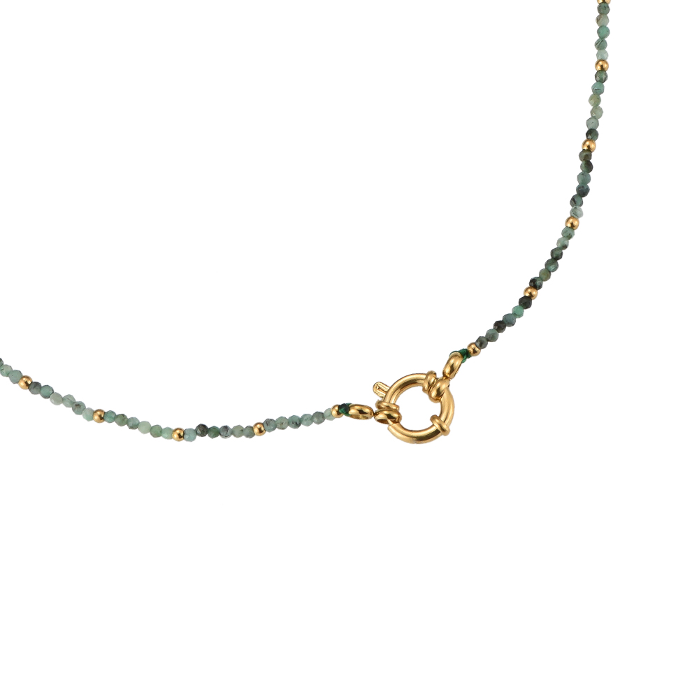 Emerald Semi-Precious Gemstone Stainless Steel Necklace