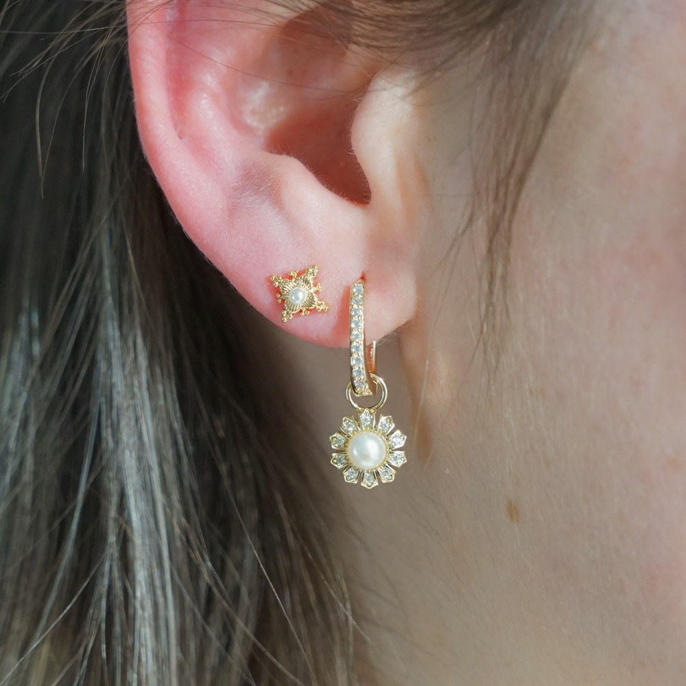 Vanity Flower Pearl Plated Earrings