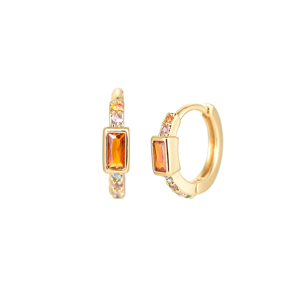Surrounded Rectangle Diamond Gold-plated Earrings