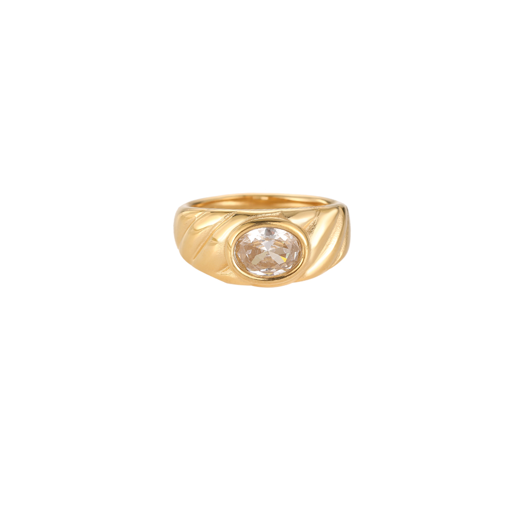 Big Oval Diamond Edelstahl Ring