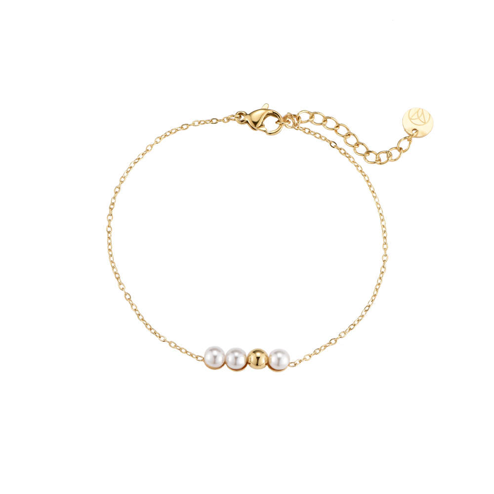 1 Golden Ball & Pearls Edelstahl Armband