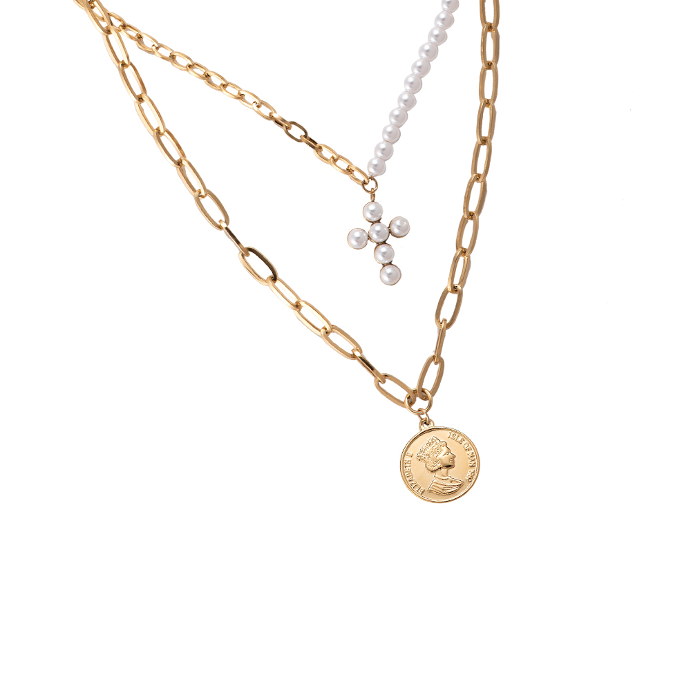 Coin & Cross Stainless Steel Necklace