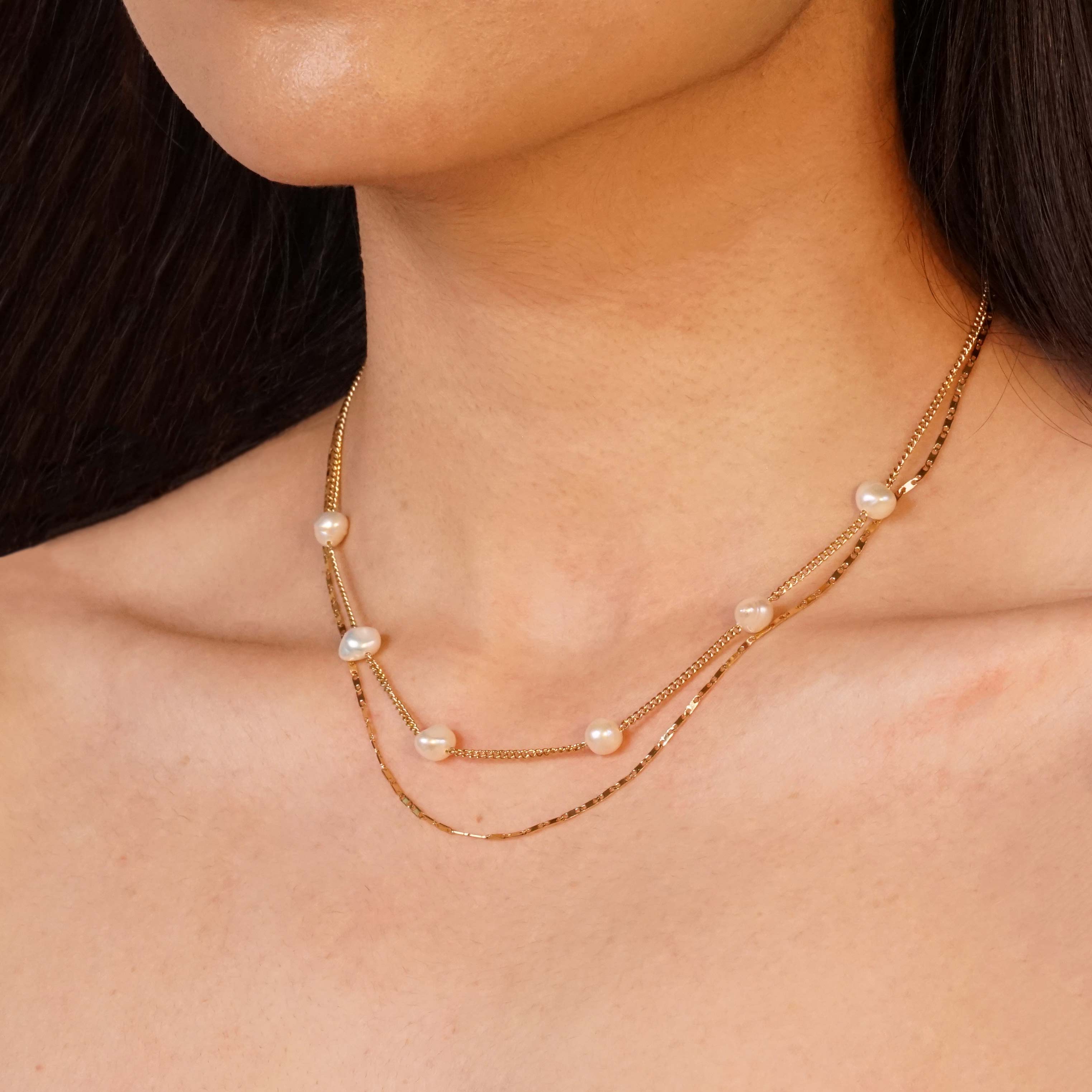 Pearl Two Layers Edelstahl Kette