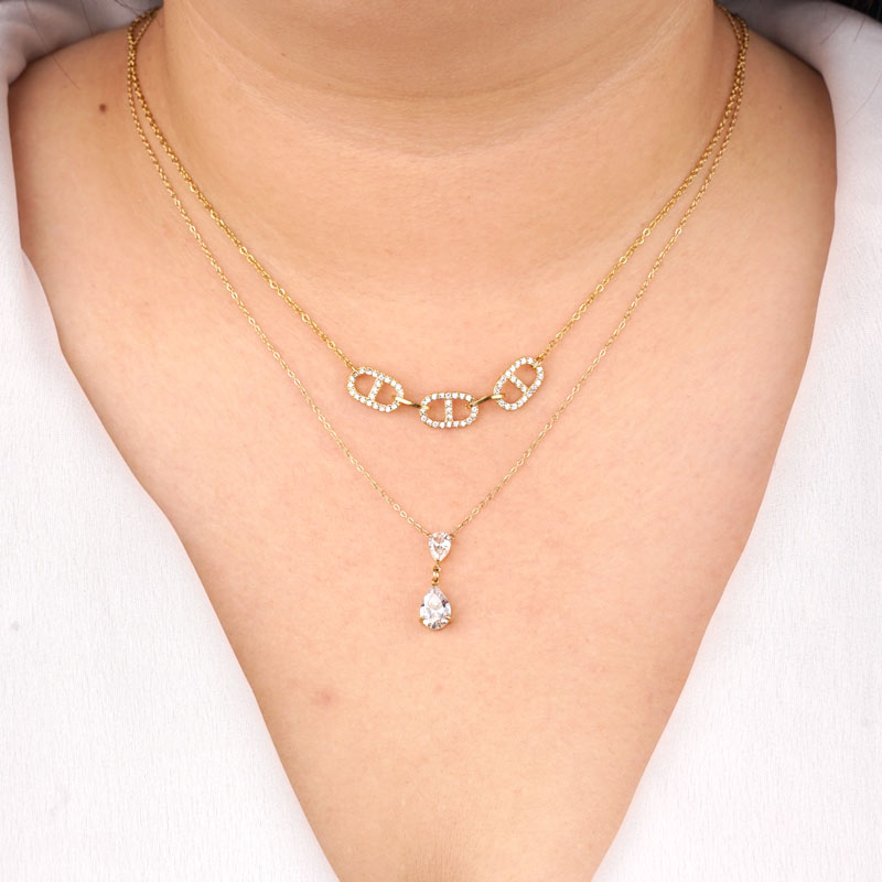 Glitter Nose Trio Stainless Steel Necklace