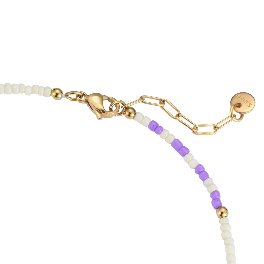 Purple and White Beads Anklet