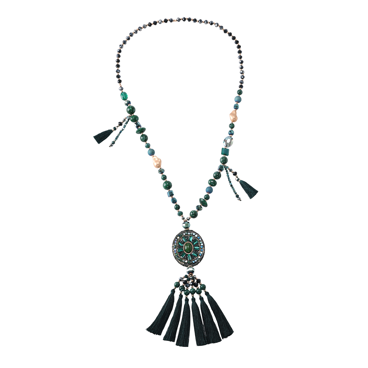 Crytal Shield Tassels Necklace