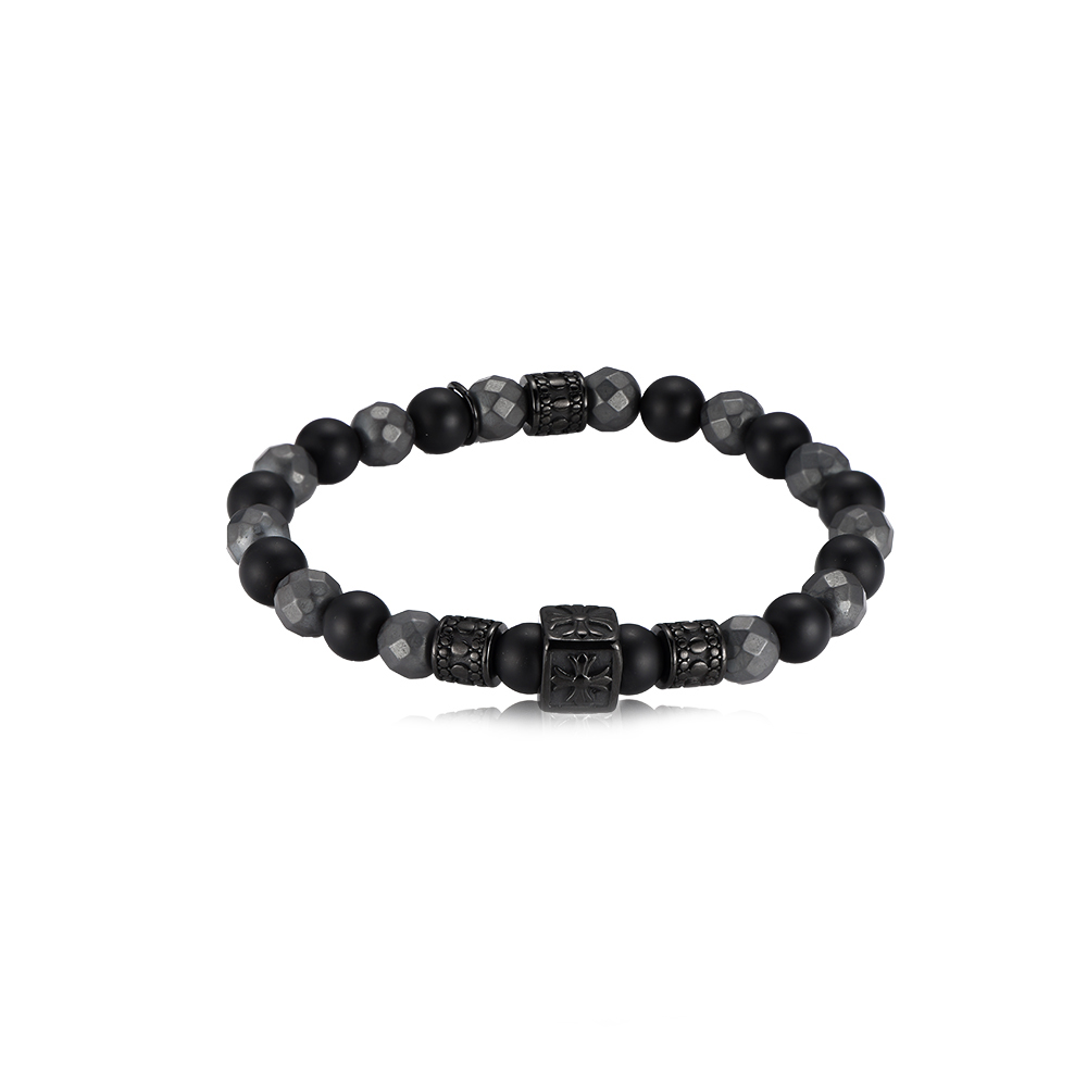 Black & Grey Stones Elastic Stainless Steel Bracelet