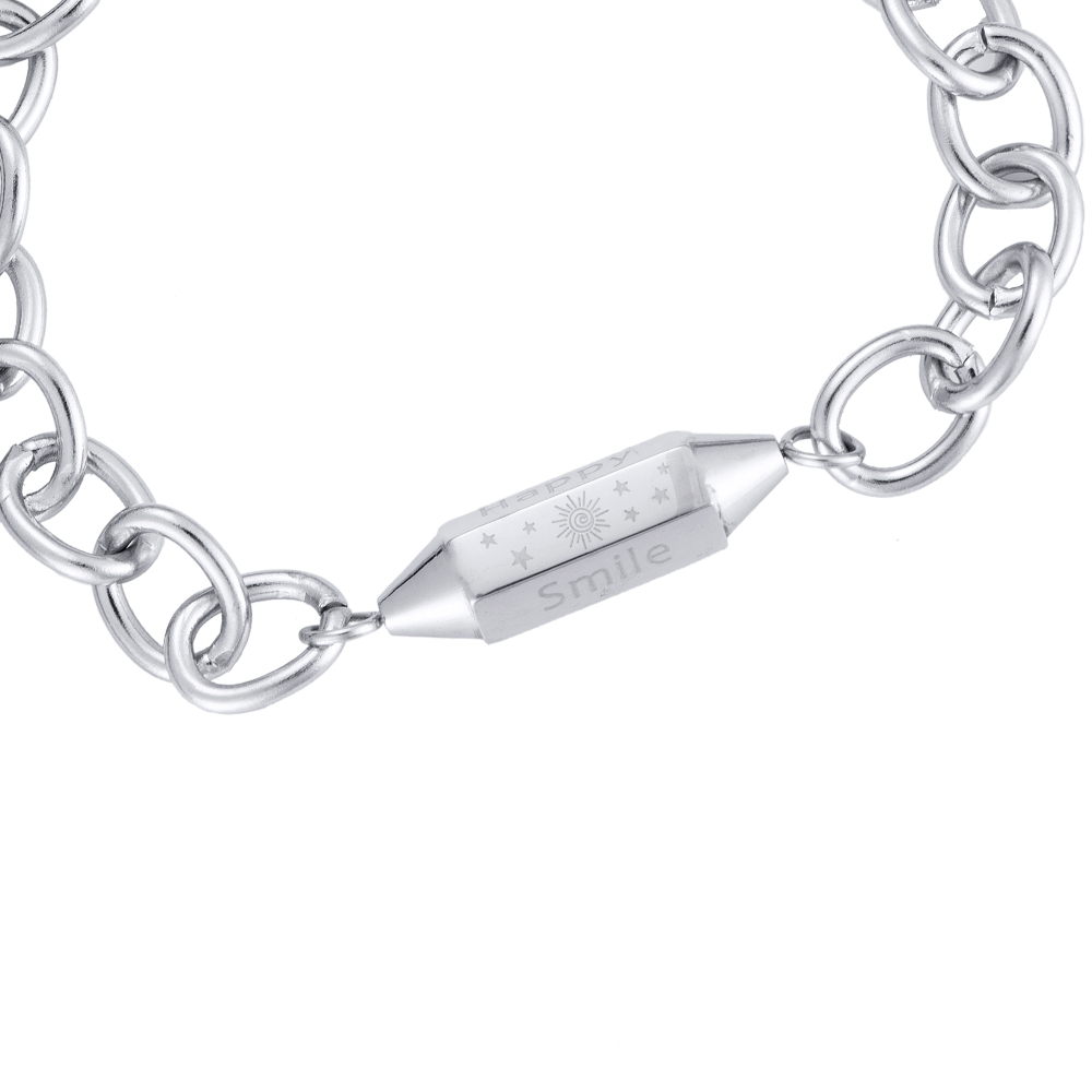 'Happy Smile Lucky' Hexagon Chain Edelstahl Armband