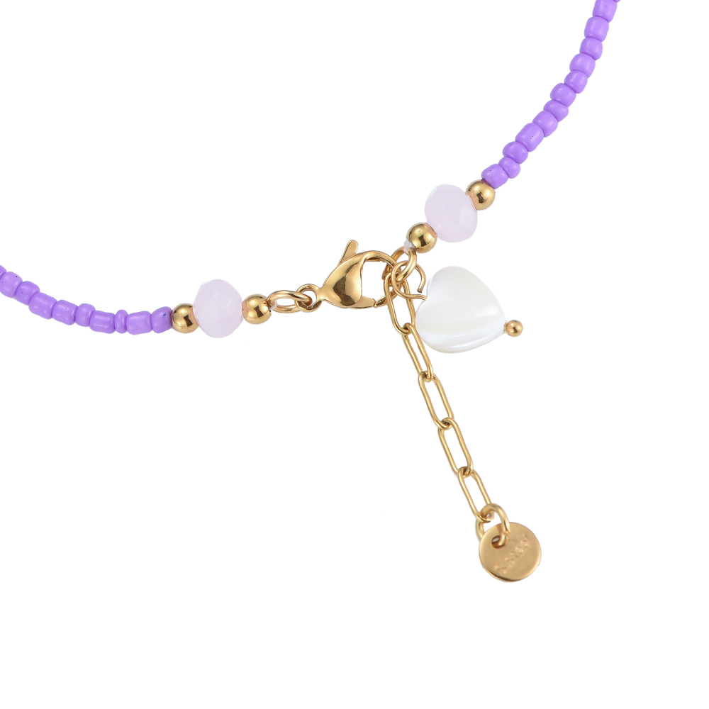 Purple Beads and White Heart Anklet