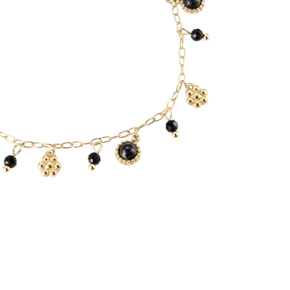 Black Stones & Golden Pendants Stainless Steel Bracelet