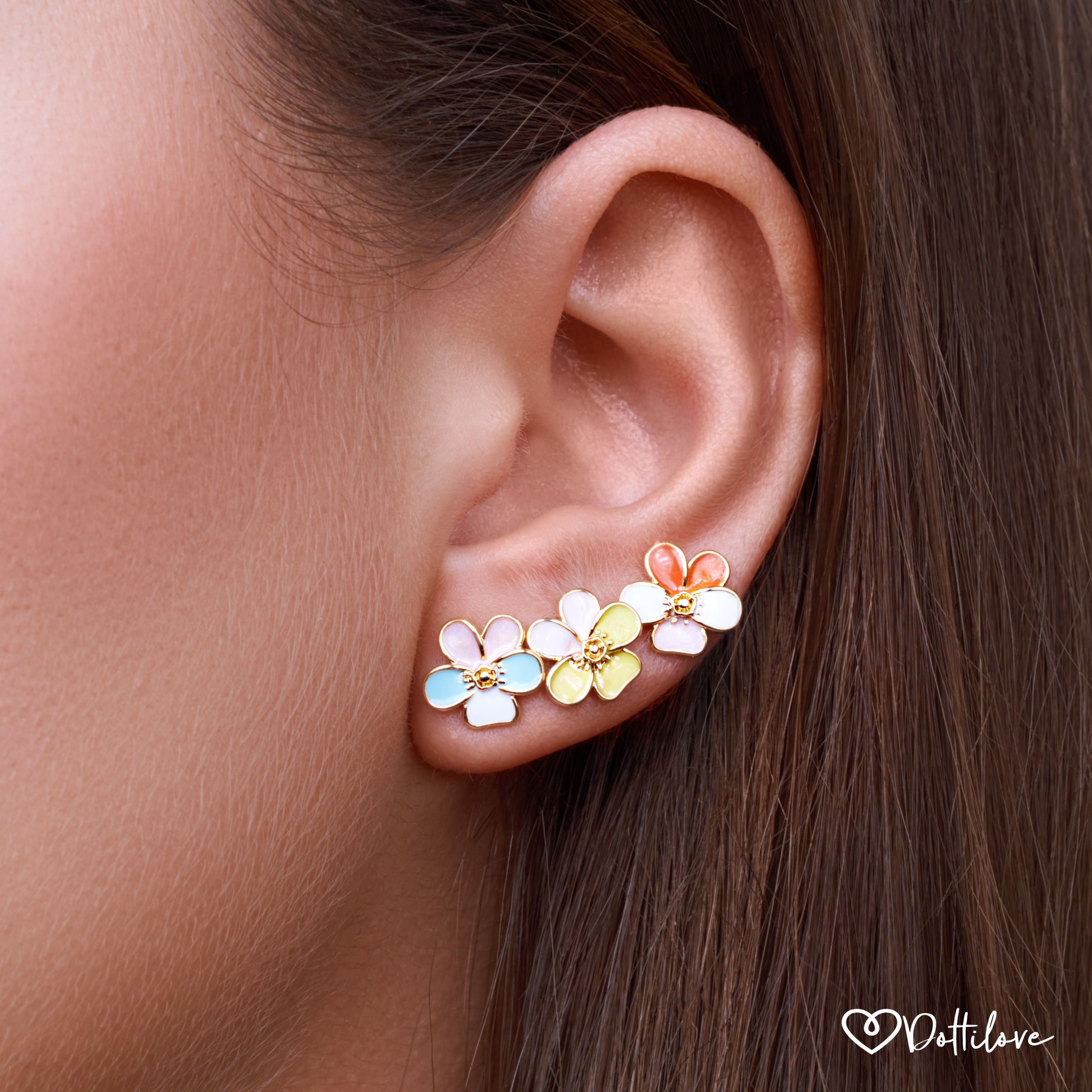 Single Painted Flower Plated Earring