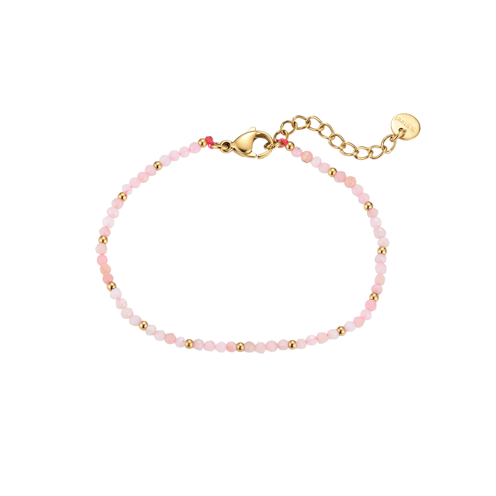 Pink Opal Semi-Precious Gemstone Stainless Steel Bracelet