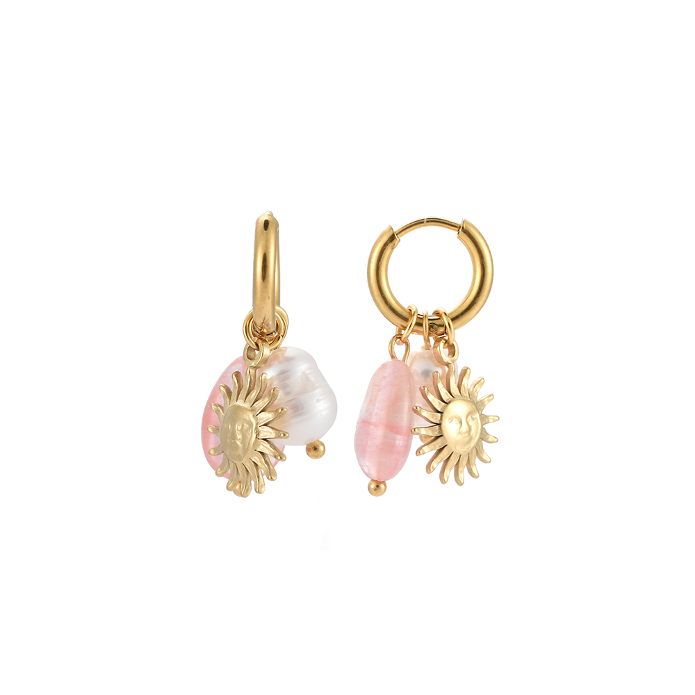 Rosy Sun and Pearl Stainless Steel Earrings