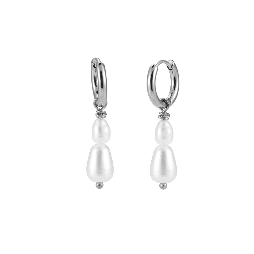 1 Normal Size & 1 Big Pearls Stainless Steel Earrings