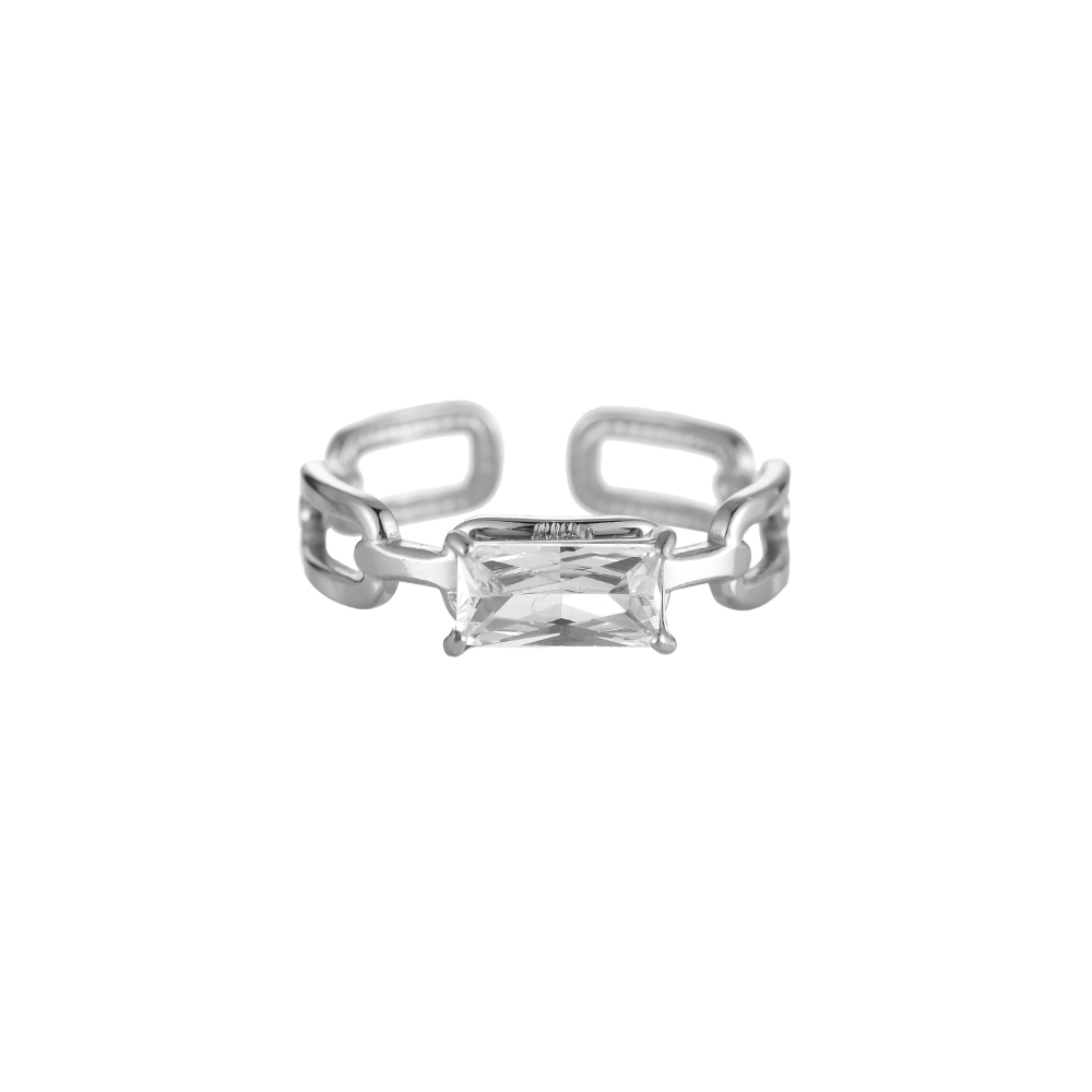 Diamond Square Chain Stainless Steel Ring 