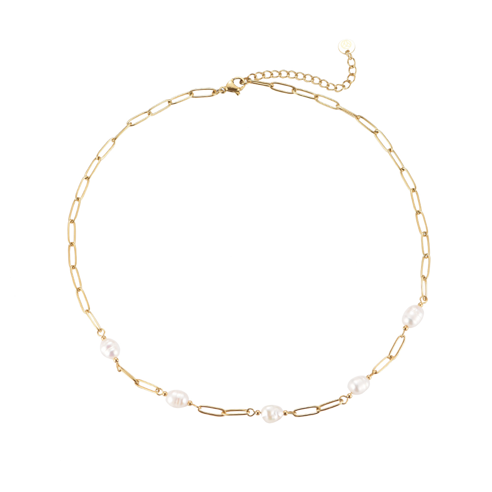 Pearl Round Lock Chain Stainless Steel Necklace