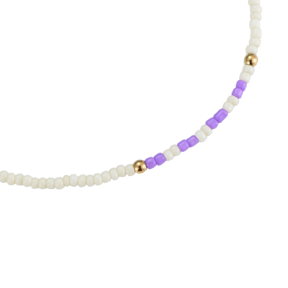 Purple and White Beads Anklet