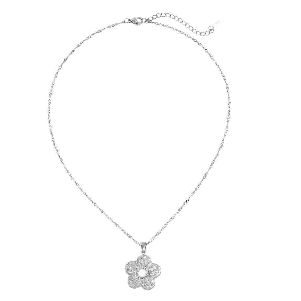 Pearly Flower Edelstahl Halskette 