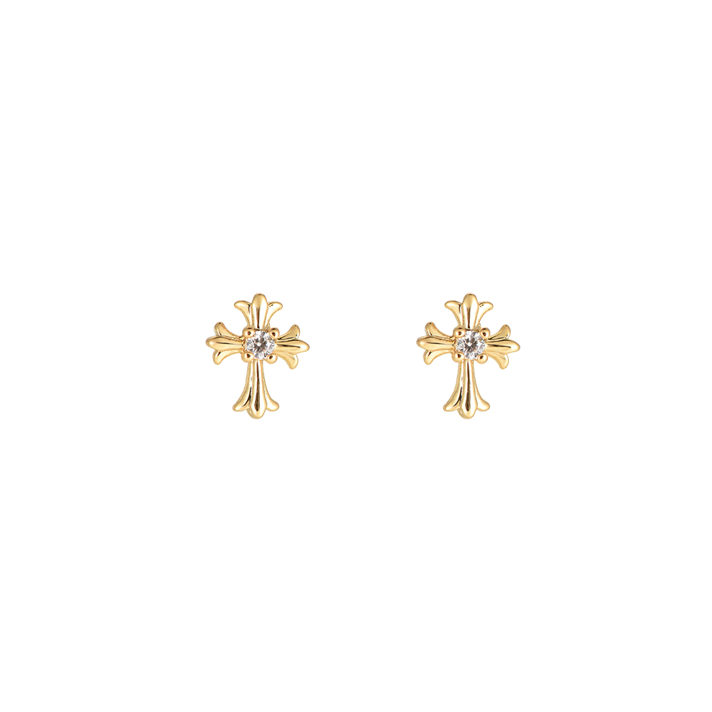 Victorian Diamond Cross Gold-plated Ear Studs