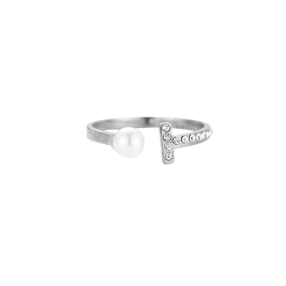 Shining Diamonds & Pearl Stainless Steel Ring