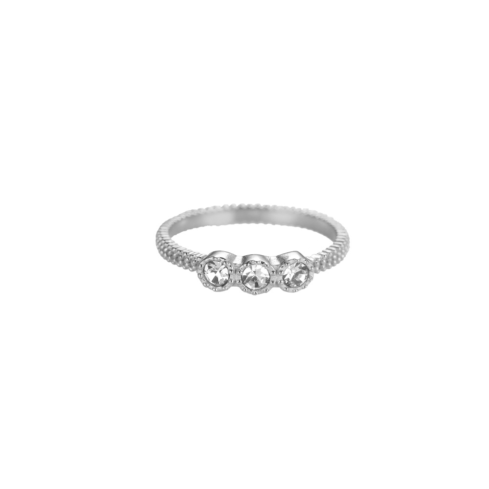 3 Round Diamonds Stainless Steel Ring