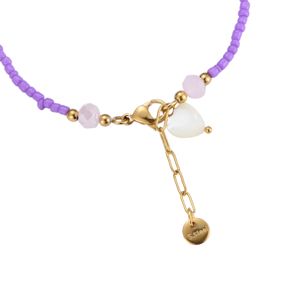 Purple Beads and White Heart Armband