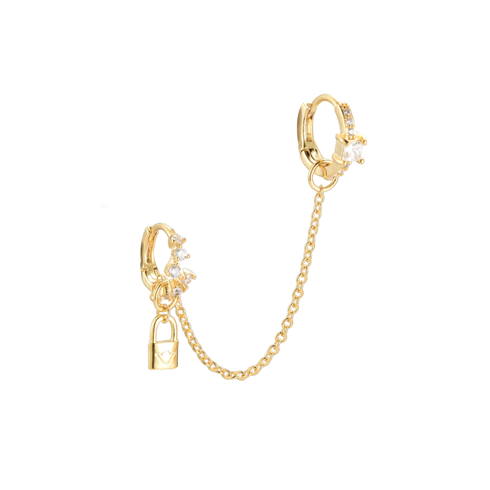 Sparkle Lock Chain Double Rings Plated Earring