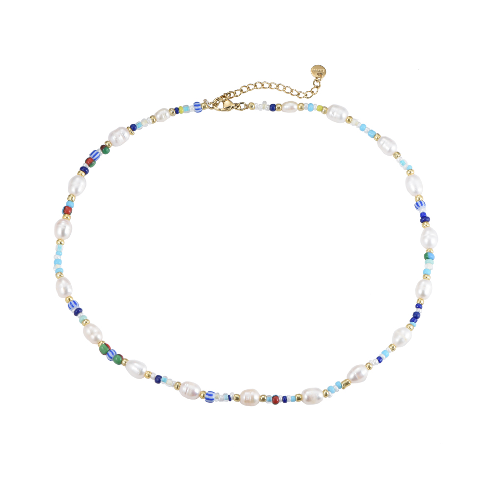 Blue Beads with Pearls Kette