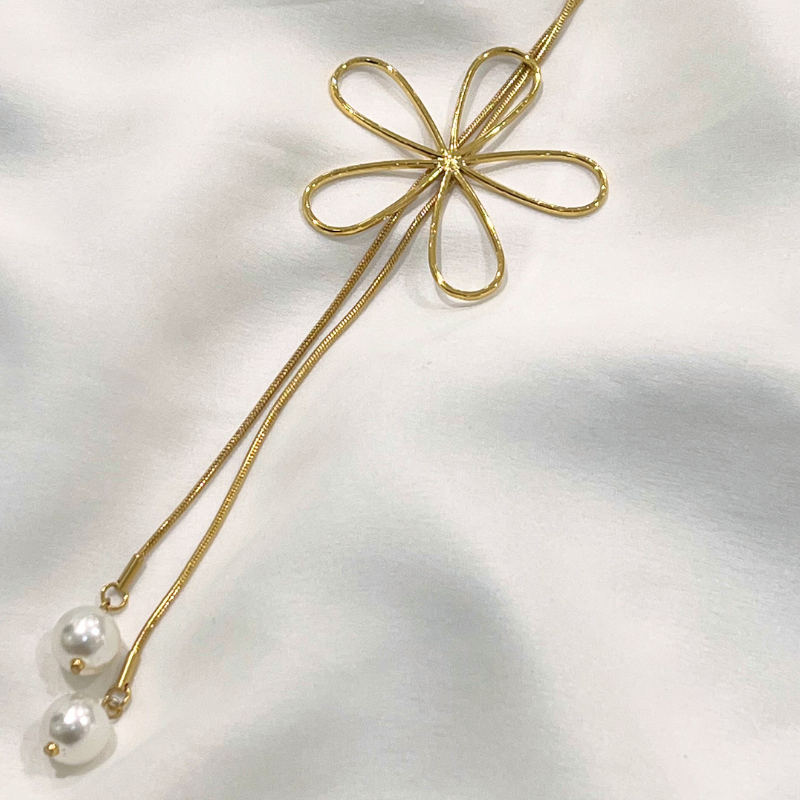 100cm Flower Pearls Edelstahl Halskette  