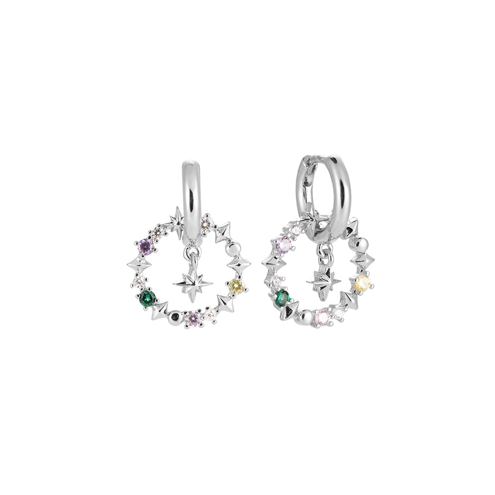 Star in Colorful Ring Plated Earrings