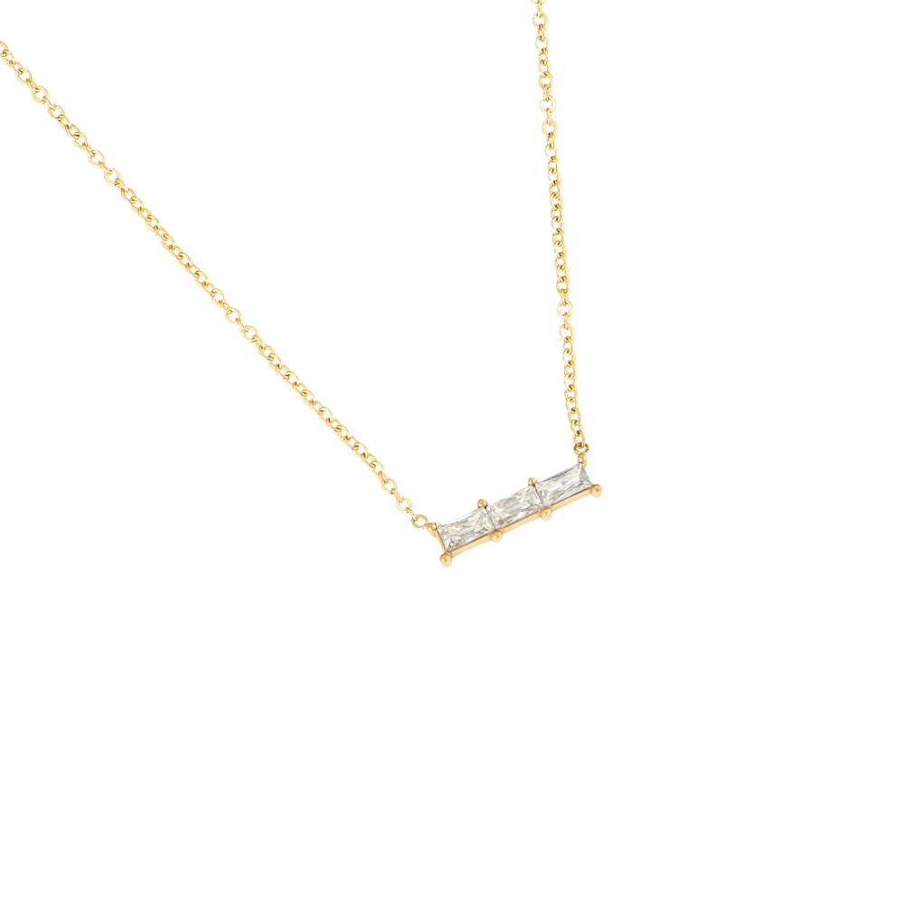 Rectangular Diamond Line Stainless Steel Necklace