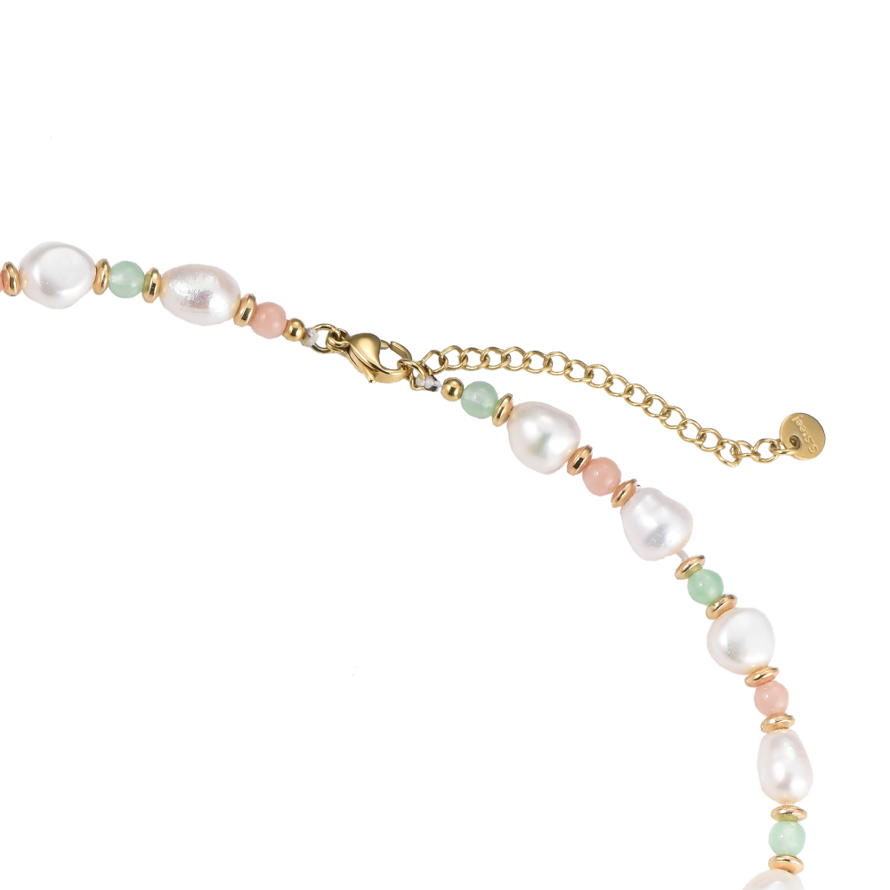 Green & Pink Beads with Pearls Kette