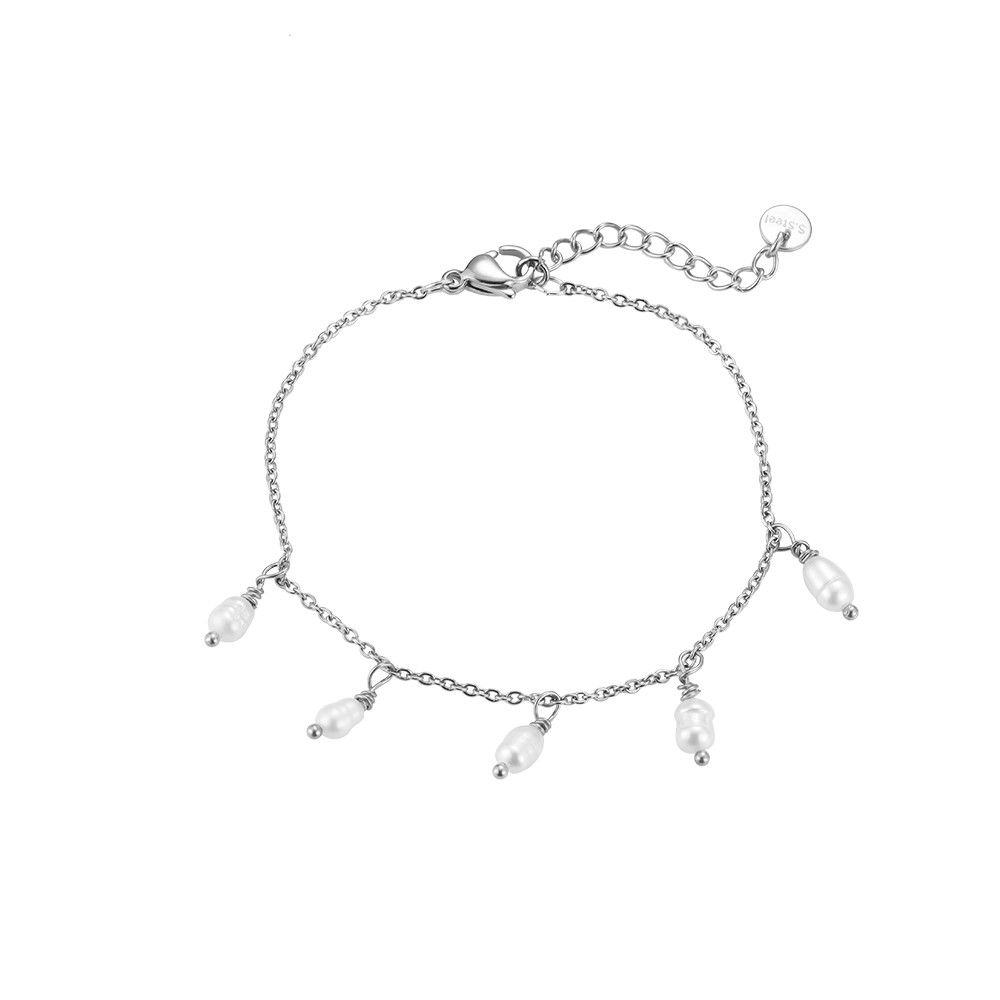 Gloria Hanging Pearls Stainless Steel Bracelet