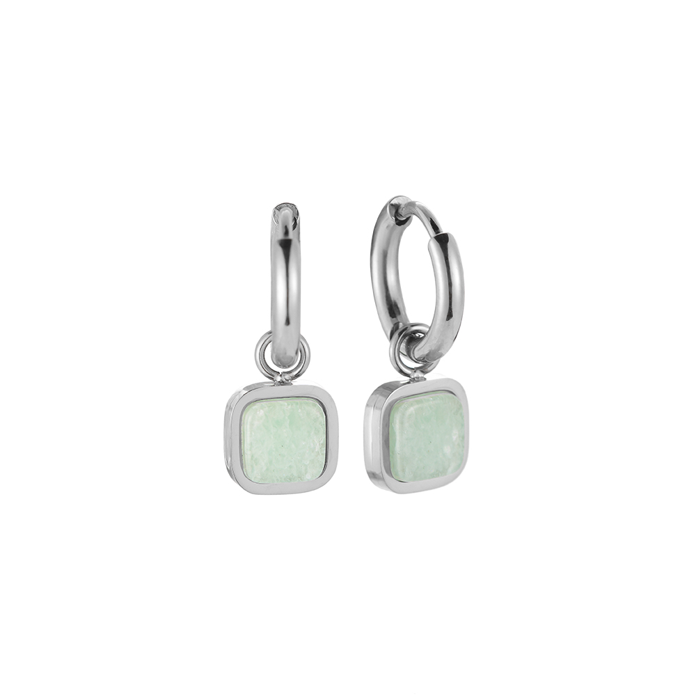 Square Mint Color Stone Stainless Steel Earrings